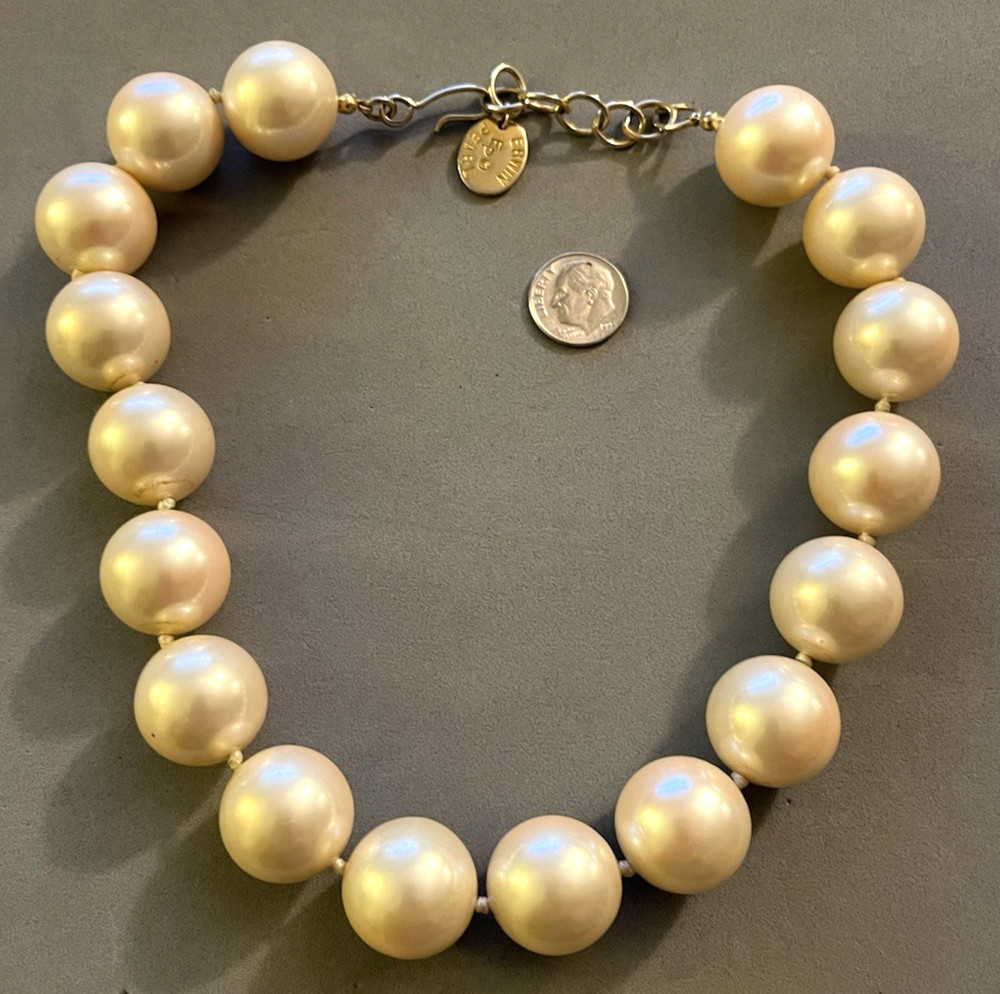EP ERWIN PEARL Chunky Huge 20mm Faux Pearl Collar Goldtone Necklace 4oz 16 ~ 18″