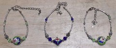 3 Unused Bracelets Unbranded Silvery Metal Jeweled Enameled Lot #5 Mb