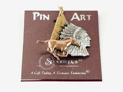 Vtg SPOONTIQUES Native American INDIAN Art Pin Copper Pewter Brass Toned Brooch