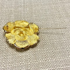 Vintage Christian Dior Flower pin in box Gold Tone Rhinestone 2.25 Inches Wide