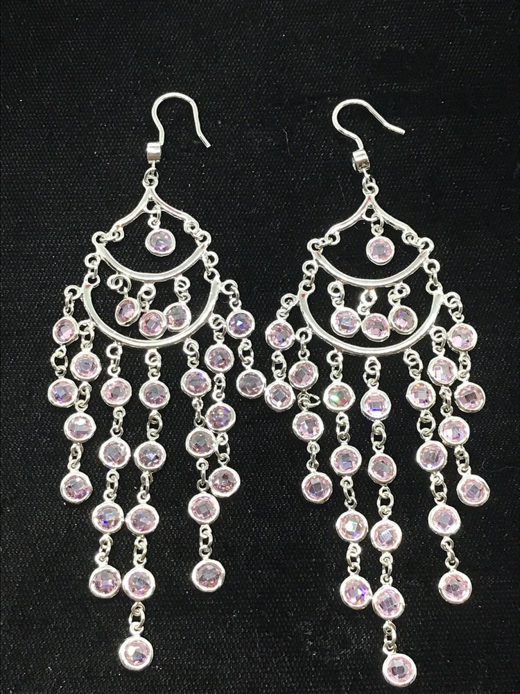 Vintage 925 Sterling Silver Pink Topaz Cubic Zirconia Earrings Stunning!