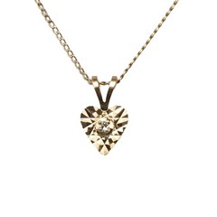 14K Yellow Gold Small Dainty Reflective Heart with Natural Center Diamond