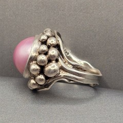 Vintage Masha Archer Sterling Silver Pink Mabe Pearl Ring Size 7 Brutalist