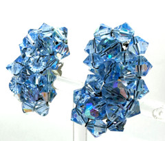 Lot Blue Sarah Coventry Marquise Cab Brooch AB Earrings & Silver Tone Bracelet