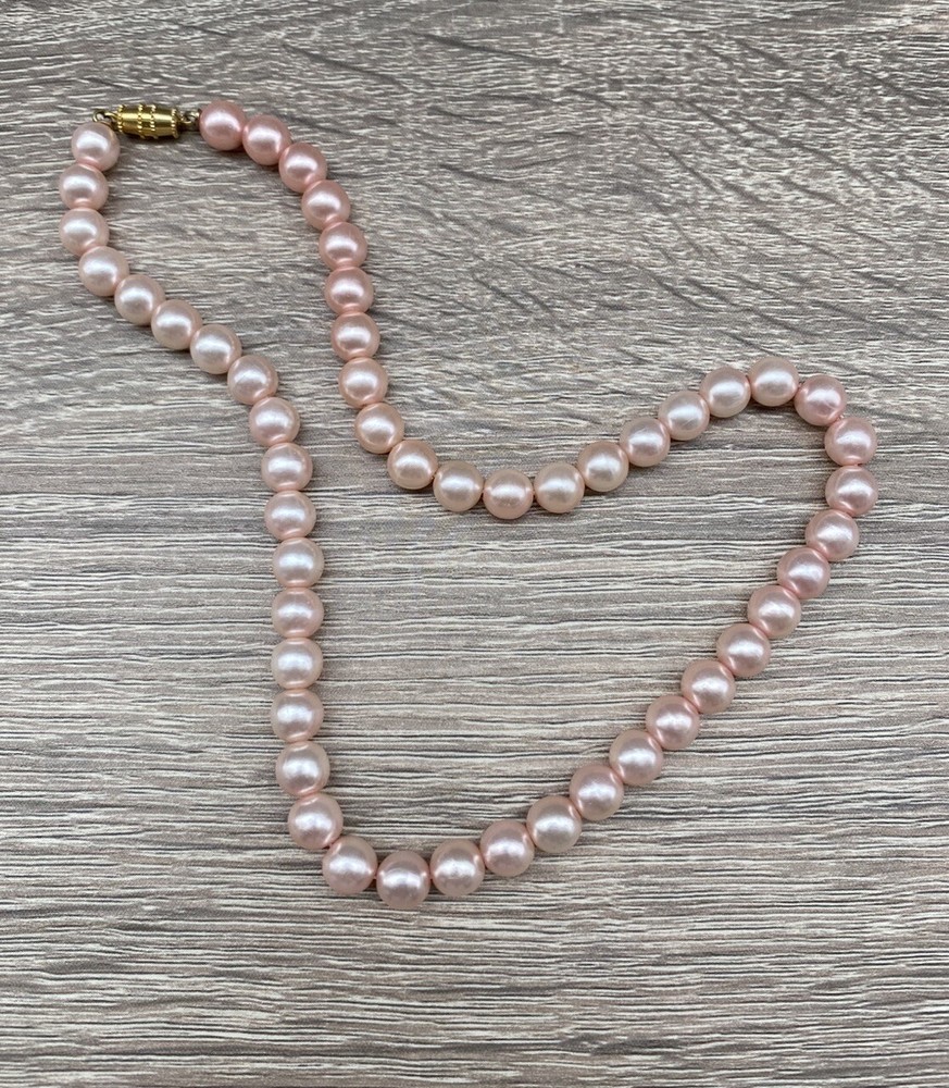 Vintage Pink Pearl 0.6mm Strung Necklace W/ Gold Barrel Clasp 16”