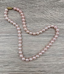Vintage Pink Pearl 0.6mm Strung Necklace W/ Gold Barrel Clasp 16”