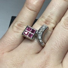 Square Cut Bypass Art Deco Style Ring 2 Ct Lab Created Ruby 14k White Gold Over