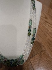Vtg Vendome Signed Green Clear Crystal Glass AB Beaded Double Strand Necklace
