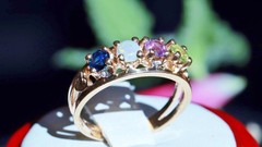 14k y/gold ring 0.80c treated multi gemstone mother’s sz 8.5 heart 4.30g N3009