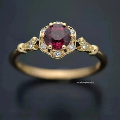 2Ct Art Deco Style Round Lab Created Ruby & Diamond Engagement Ring 14K Gold FN
