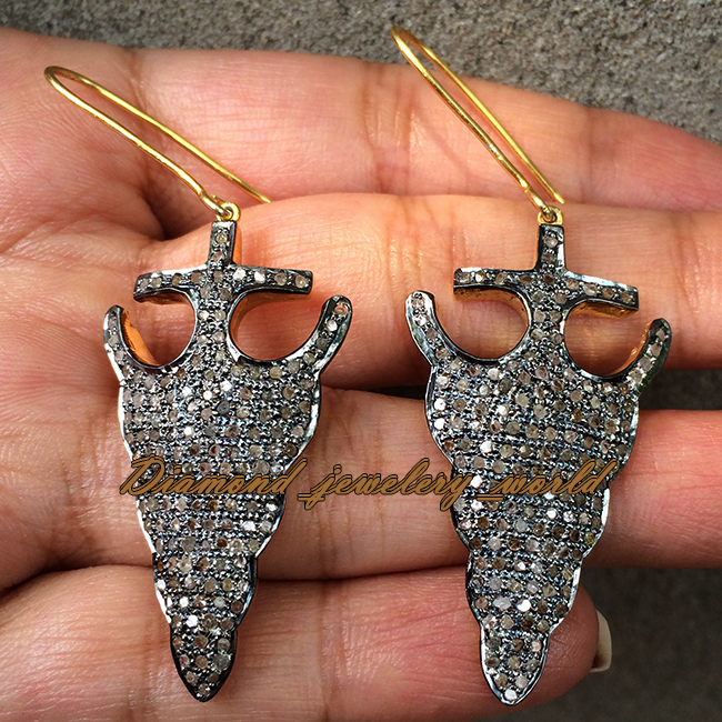 2.46ct Genuine Old Mine Rose Cut Diamond Silver Estate Arrowhead Earring Jewelry