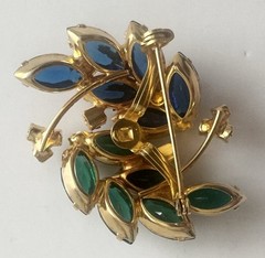 Blue and Green Oval Stones Brooch Grannycore Peacock Gold Tone Vinery 2″