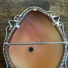 Vintage 14K Solid White Gold Cameo Brooch Pendant – Filigree, Diamond, Flowers