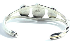 Vintage Sterling Native American Signed Carlos Faux Opal Cuff Bracelet 2 3/8″