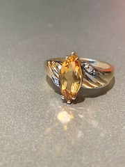 VINTAGE SOLID 14K YELLOW GOLD MARQUISE NAVETTE GOLDEN HONEY CITRINE DIAMOND RING