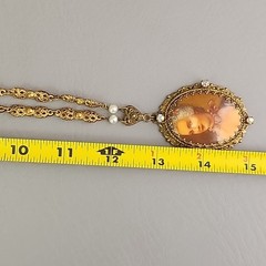 Vintage Victorian Revival Lady Cameo Portrait Necklace Western Germany Gold Tone
