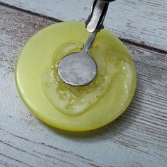 Vintage Clip On Earrings – 1 & 1/8″ Retro Yellow Circle – Some Damage To Rear