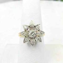 2Ct Art Deco Flower Round Cut Lab Created Diamond 14K Gold FN Anniversary Ring