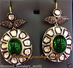 Gorgeous 2.40ctw Rose Antique Cut Diamond Emerald Silver Vintage Earring Jewelry