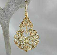 Gold Filigree Chandelier Earrings Vintage Statement Dangle Jewelry
