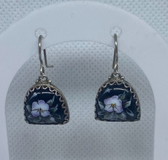 Vintage Earrings Rostov Finift Russian Enamel Painted Floral Dangle Silver Tone