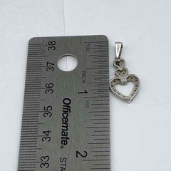 Vintage Sterling Silver 925 Melee Diamond Triple Heart Pendant 7/8″ 1.4g