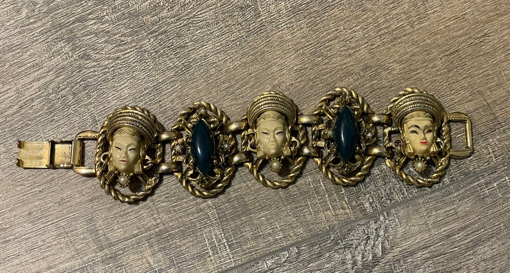 Vintage Selro Selini blackamoor Asian princess Bracelet 7.5”