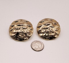 Vintage Large Textured Gold Tone Metal Pierced Earrings