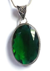 97.30 Ct Natural Green Emerald Pendant Oval Shape 925 Sterling Free Chain 6JGF