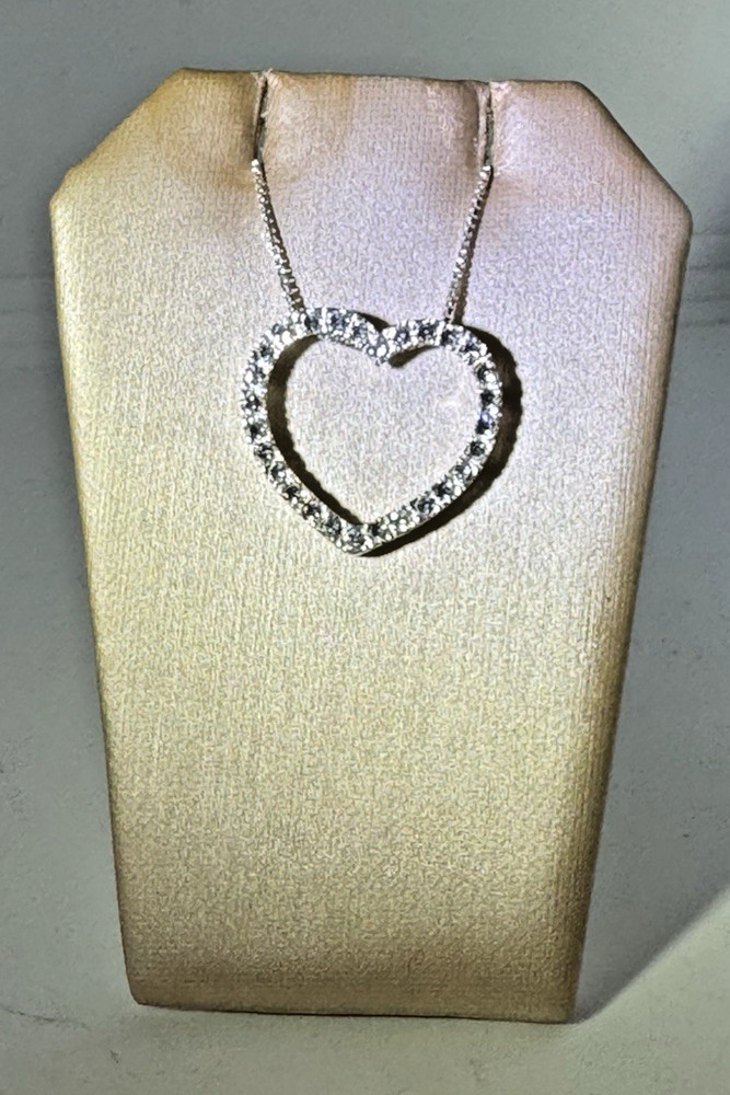 Vintage NOS Open Heart CZ Slide Pendant Necklace 18″ Box Chain