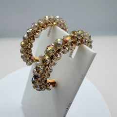 Vintage Gold Tone Beaded Jewelry Set – Wire Wrapped Bangle & Hoop Earrings