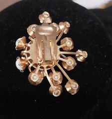 MCM Atomic Milk Glass Clip On Earrings Gold Tone