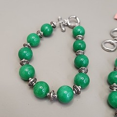Jade Beaded Necklace Bracelet Set Green Stone Stainless Steel JTV 20″