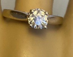 Antique 14K Mine Cut Diamond Ring White Gold 1/2ct Solitaire Art Deco size 9.25