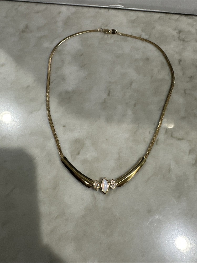 Vintage Avon Fireglow Faux Opal Rhinestone Chain Necklace 19”