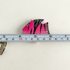 Vintage Wooden Fish Clip On Earrings Pendant Lot Neon Bright Tropical Jewelry