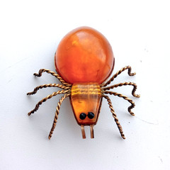 Vintage Spider Brooch Amber Color Resin. Made in the USSR