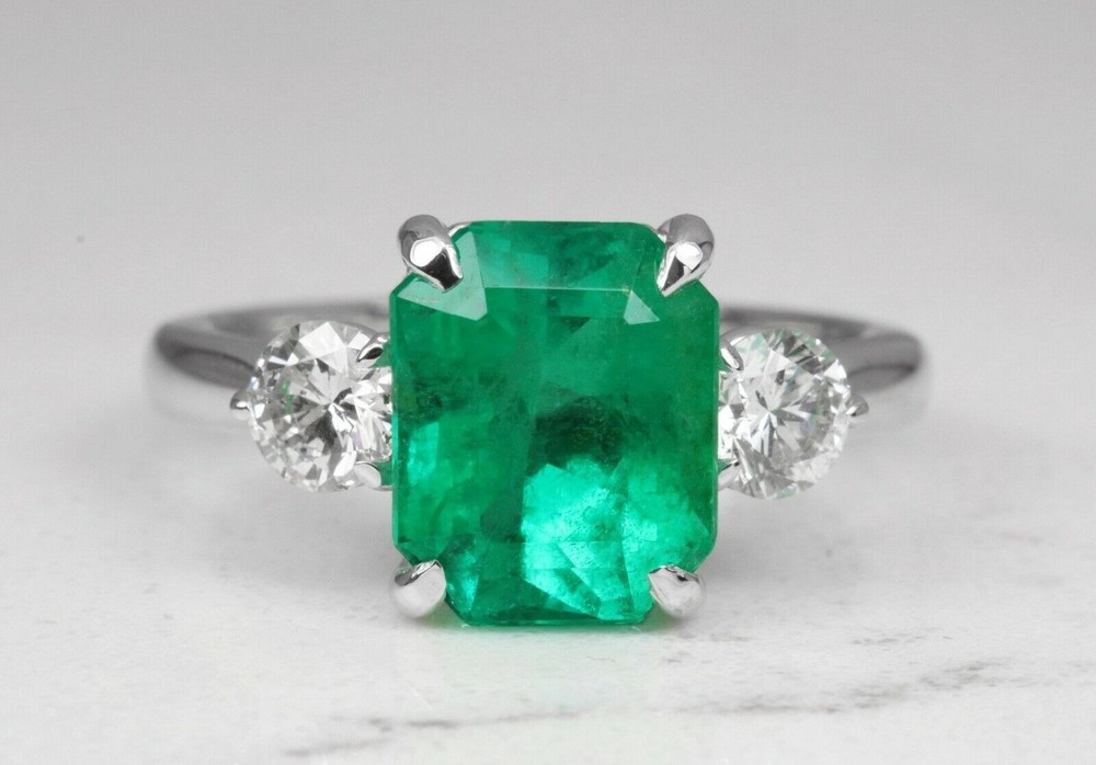 Art Deco Antique 3.50 Ct Natural Green Emerald Vintage Wedding Ring 925 Silver