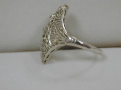 FINE ART DECO 14K WHITE GOLD 1.00 CT 5-STONE DIAMOND FILIGREE DINNER RING~SIZE 8