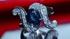 18k white gold size 4 ring 1.42ct natural, treated sapphire diamond 4.80gr N3444