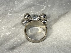 Vintage Silver Tone Dangle Rhinestone Silver Ball Ring Size 8.5