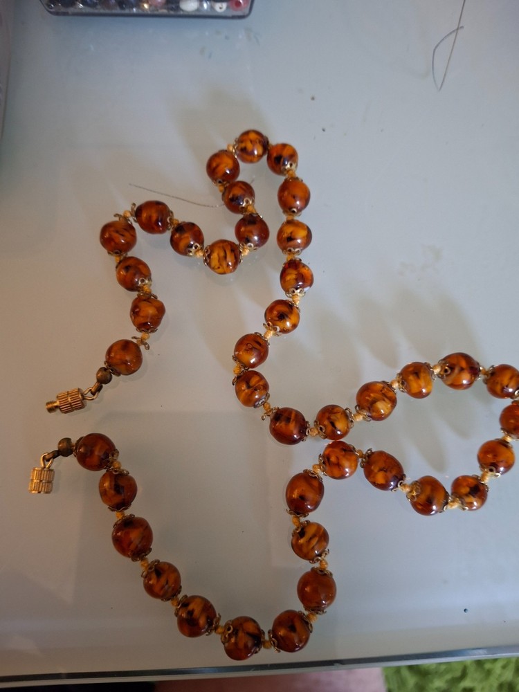 vintage 18″ amber beaded necklace Topaz glass