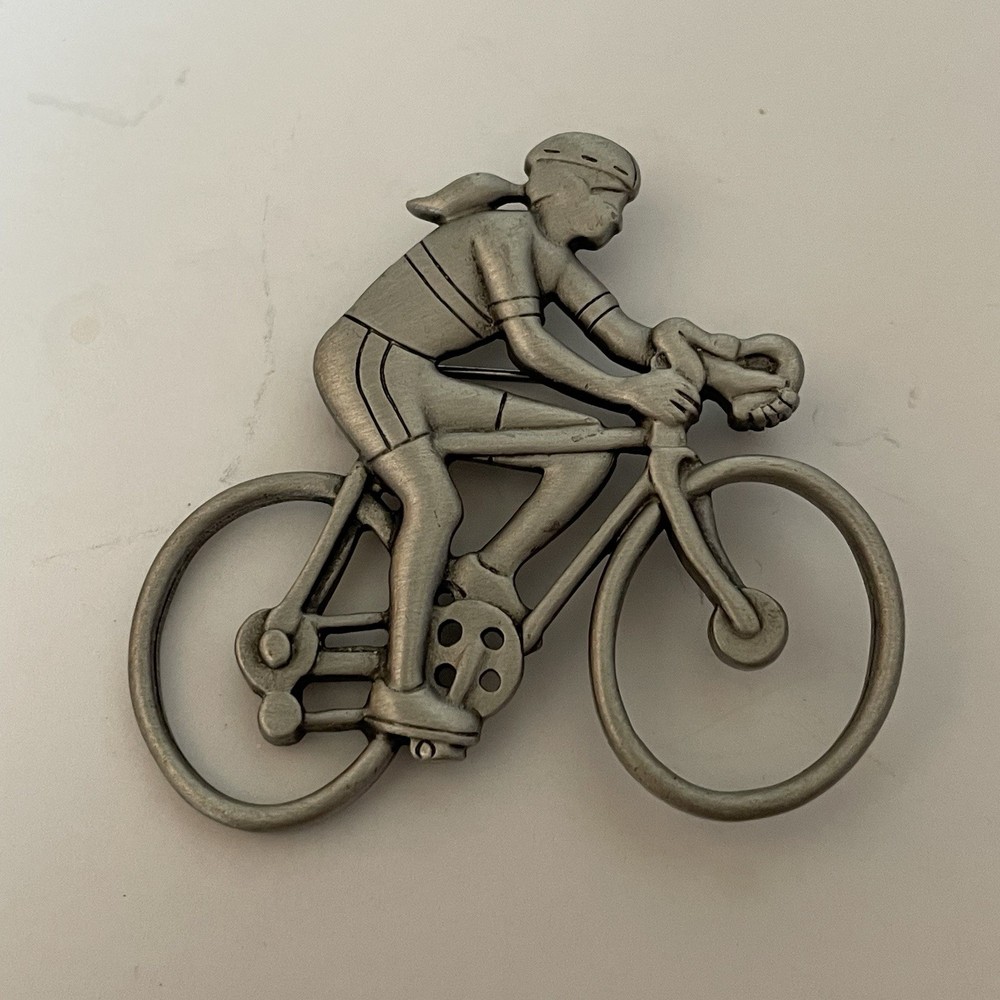 JJ Jonette Brooch Woman Riding Bike Marathon Pin