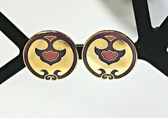 Vintage NEW SAMUEL HUANG Earrings Gold Filled Post / Enamel Tribal Style ESTATE
