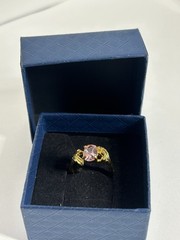 Vintage Pink Cubic Zirconia Ring Gold Plated Womens Size 6.5