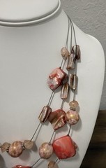 New York & Co Triple Strand Organic Peach Coral Salmon Pink Necklace