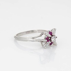Diamond Ruby Star Ring Vintage 18k White Gold Estate Fine Cocktail Jewelry 6.25
