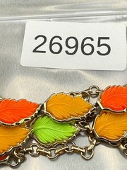 Vintage Thermoset Leaf Necklace Neon Green Red Gold Tone 14”