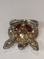 Vintage Rabbit Bunny Face Pendant AB Rhinestones Gold Tone Missing Stone