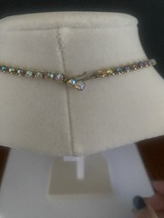 VTG1960’s Gold Tone Chain W/Clear AB Glass Beads/Rhinestone Choker Necklace-15″